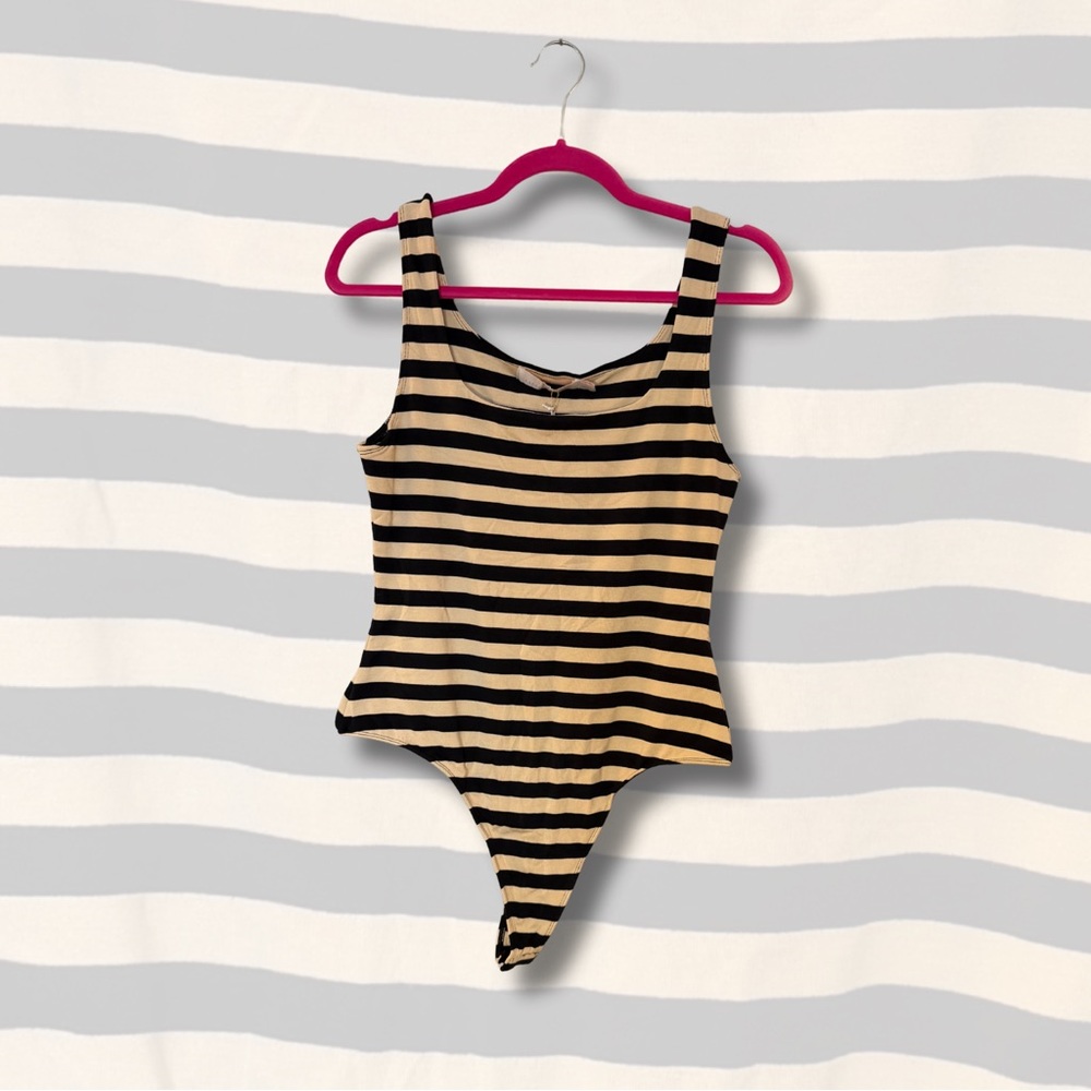 Rachel Parcell Black and Tan Striped Bodysuit